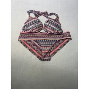 Victoria's Secret 32B Push-up Halter Bikini Bottoms Ruching SZ M